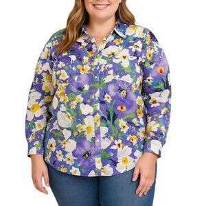 Sera Nade Women’s Watercolor Floral Button-Up Blouse | Size Large